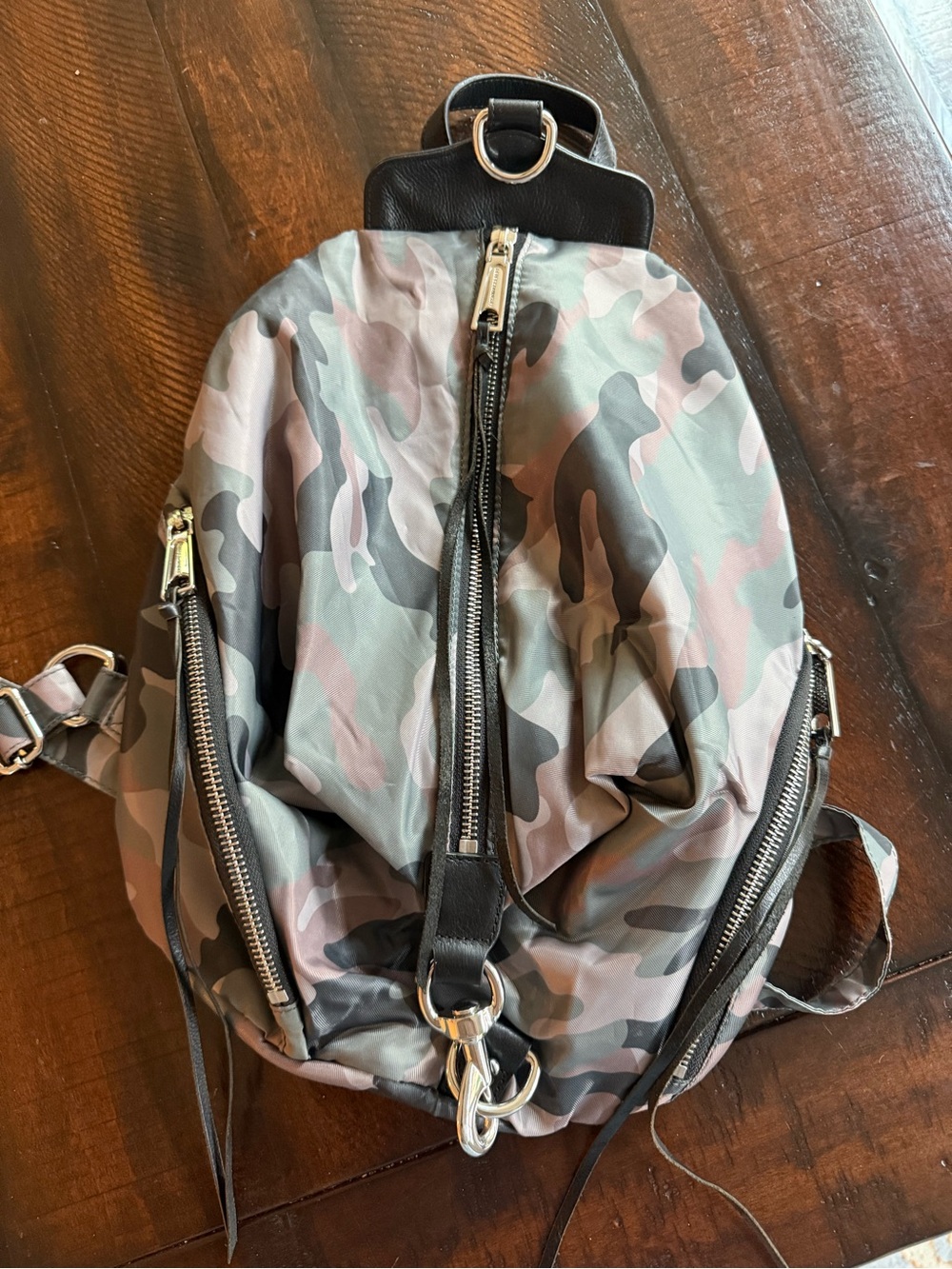 Rebecca Minkoff Camouflage Backpack in Green and Brown with Black Trim